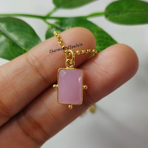 Natural Pink Chalcedony Pendant Necklace, Chalcedony Jewelry, Pink Gemstone Necklace, October Birthstone Jewelry, Valentine Day Gifts