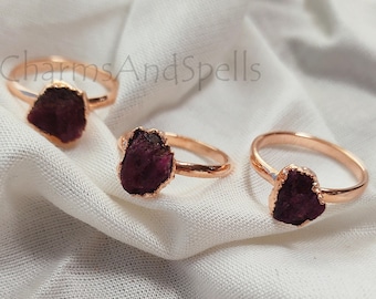 Raw Ruby Ring, Electroplated Gemstone Jewelry, Bold Statement Birthstone Band, Handmade Artisan Gift Unique