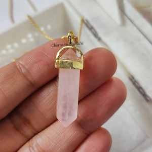 Rose Quartz Terminated Point Pendant Necklace, Rose Quartz Necklace, Natural Gemstone Jewelry, Healing Quartz Necklace, Gift for Her