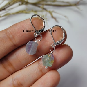 Natural Raw Fluorite Earring, Handmade Jewelry, Raw Fluorite Earring, Healing Crystal Earring, Fluorite Gemstone Jewelry, Birthday Gift Idea
