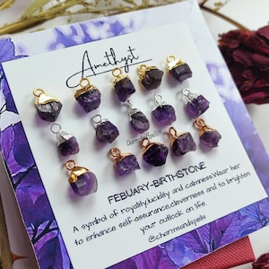 Natural Raw Purple Amethyst Gemstone Connector, Handmade Jewelry, Electroplating Pendant, February Birthstone Charm, Sold By Piece
