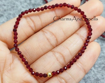 Granat Armband, Perlen Roter Edelstein Elastischer Stapel Schmuck, Zarte Stretch Facettierte Kleine Perlen Armband, Boho Statement Armband, Geschenk