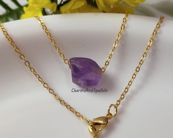 Collar de amatista natural, colgante de cristal púrpura en bruto, joyería de piedras preciosas curativas, regalo para ella.