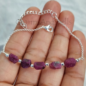 Genuine Ruby Bracelet, July Birthstone Silver Plated Bracelet, Dainty Ruby Bracelet, Minimalist Bracelet for Women, Raw Ruby Bracelet, Gift