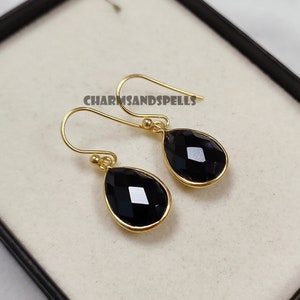 Amazing Black Onyx Gemstone Earring, Bohemian Earring, Black Semi Precious Cabochon Earring, Handmade Earring, Gift For Her, Christmas Gift