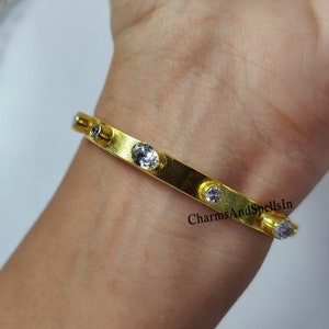 Amazing Cubic Zirconia Bangle, Handmade Cuff Bangle, 14K Gold Plated Bangle, CZ Diamond Jewelry, Bohemian Bangle, Unique Bridal Gift, Gift