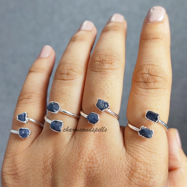 Natural Blue Sapphire Ring, Handmade Ring, Electroplated Ring, Dainty Jewelry, Rough Sapphire Ring, September birthstone ring, Gift For Her