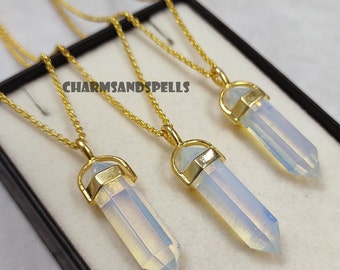 Opalite Pencil Necklaces, Opalite Jewelry, Opalite Crystal, Opalite Necklace, White Pendant Necklace, Crystal Pendant, Gift For Her, Gifts