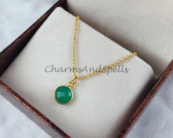 Natural Green Onyx Necklace, Gold Plated Necklace, Green Onyx Pendant, Dainty Necklace, Chain Necklace, Layering Necklace, Charm Necklace