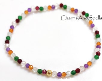 Multi-Gemstone Beaded Bracelet, Crystal Healing Jewelry, Balance Chakra, Rainbow Healing Crystal Beaded Bracelet, Stackable Stretch Bracelet