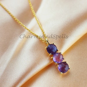 Natural Amethyst Gemstone Necklace, Purple February Birthstone Pendant, Dainty Necklace, Bohemian Gold Plated ,Valentine Day Gifts