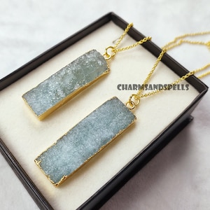 Collar de barra de aguamarina en bruto, piedra natal de marzo, joyería de cristal curativo en bruto, cristal de aguamarina para el chakra de la garganta, collar para mujer, regalos