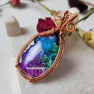 Rainbow Solar Quartz Pendant Copper Wire Wrapped Pendant, Handmade Pendant, Gemstone Copper Jewelry, Quartz Pendant, Valentine Day Gifts