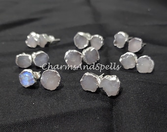 Raw Rainbow Moonstone Earrings, Moonstone Stud Earrings, Stone Earrings Stud, Moonstone Earrings, Quartz Plated Earrings, Boho Gifts For Her