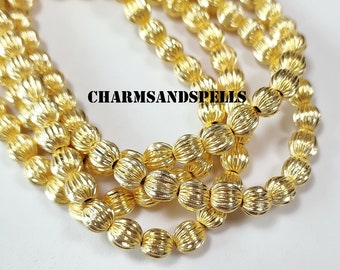 Corrugated Round Beads, Gold Plated Round Beads, Spacer Beads For Bracelet, Jewelry Making, Finding Beads,Craft Supplies,Valentine Day Gifts