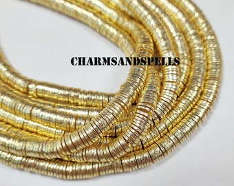 14K Gold Spacer Beads, Gold Disc Beads, Flat Gold Disc, Gold Heishi Beads, 5MM Round Beads, 240 Beads in 1 Strand, DIY Jewelry Making Beads