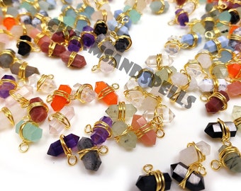 Semi Precious Crystal Double Point Pendant, Wire Wrap Charms, Reiki Healing Jewelry Supplies