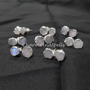 Raw Rainbow Moonstone Earrings, Moonstone Stud Earrings, Stone Earrings Stud, Moonstone Earrings, Quartz Plated Earrings, Boho Gifts For Her