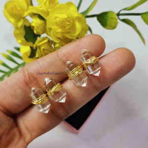 Clear Quartz Double Terminated Stud, Woman Earring, Gemstone Stud Earring, Quartz Jewelry, Wire Wrapped Ear Stud, Wedding Jewelry, Gift Idea