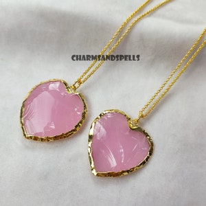 Pink Chalcedony Heart Necklace, Pink Gemstone Pendant, Healing Quartz, Gift Crystal Necklace, Self Care Gift Box, Chalcedony Heart Necklace