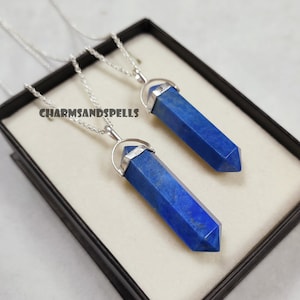 Genuine Lapis Lazuli Crystal Point Necklace, 925 Sterling Silver Necklace, Energy Stone Necklace, Gift for Her, Healing Crystal Necklace