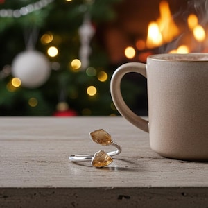 Handmade Raw Citrine Ring, Silver Electroplated Boho Jewelry