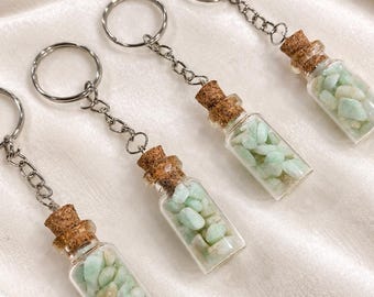 Amazonite Crystal Bottle Keychain, Handmade Gemstone Keyring, Natural Stone Gift, Bridemaids Gift For Her, Birthday Gift, Christmas Gift