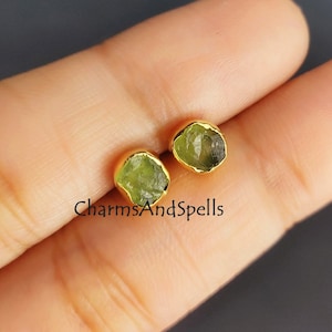 Tiny Raw Birthstone Stud Earring - Push Back Closure Studs For Her, 5-8mm Natural Raw Gemstone Prong Set Earring- Birthday Gift For Her