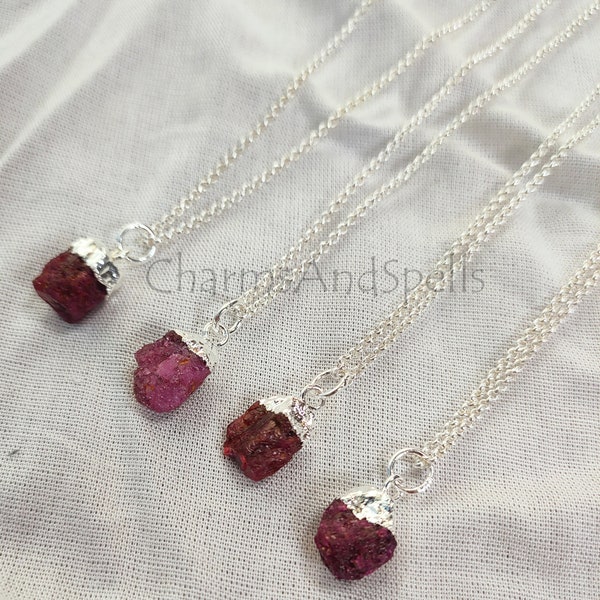 Natural Ruby Pendant, Raw Gemstone Necklace, Raw Crystal Necklace, July Birthstone Necklace, Raw Ruby Necklace, Rough Cut Gemstone Jewelry