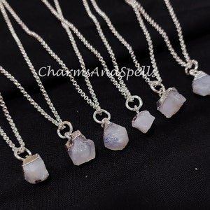 Raw Moonstone Necklace, Rainbow Moonstone Raw Crystal Necklace, June Birthstone, Rough Stone Layering Necklace, Celestial Jewelry