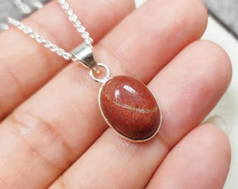 Red Jasper Oval Pendant Necklace, Women Jewelry, Gemstone Pendant, Boho Healing Crystal Pendant, Birthday Gift For Her