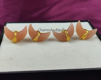Peach Moonstone Stud Earrings, Moon Shape Gemstone Earrings, Women Jewelry, Gift For Her