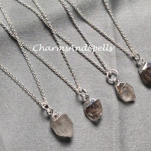 Raw Herkimer Diamond Pendant, Silver Plated Jewelry, Raw Crystal, Birthstone, Chakra, Gift Ideas, Gifts for her, Hippie Raw Crystal Necklace