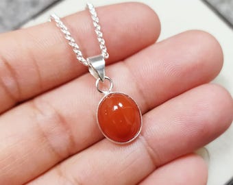 Dainty Carnelian Oval Pendant Necklace, Healing Stone Jewelry, Spiritual Protection Necklace, Minimalist Pendant Jewelry, Gift For Her