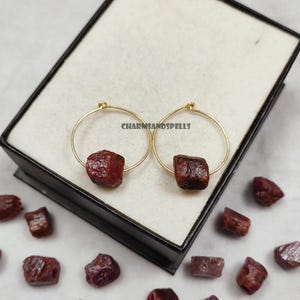 Raw Ruby Earring, July Birthstone Earring, Pink Stone Earring, Ruby Hoop Earring, Vintage Ruby Earring, Rough Stone Earring, Gift