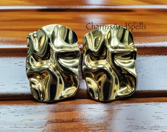 Molten Metal Stud Earrings, Sculptural Abstract Jewelry, Minimalist Modern Art Accessory, Gift For Her