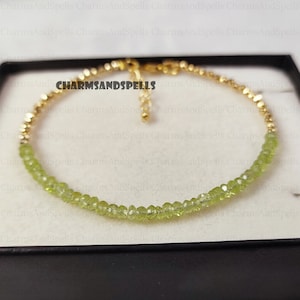 Natural Peridot Bracelet, Minimalist Bead Gemstone Bracelet, Healing Meditation  Bracelet, August Birthstone, Gift for her