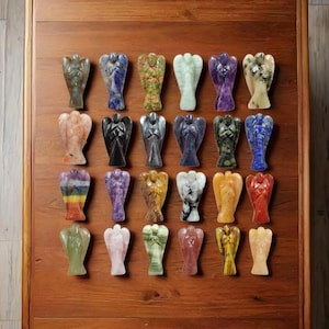 2 Inch Gemstone Angel Figurine, Carved Crystal Angel, Pocket Angel, Healing Stone Décor, Rose Quartz, Amethyst, Lapis, Tiger Eye & More