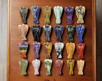 2 Inch Gemstone Angel Figurine, Carved Crystal Angel, Pocket Angel, Healing Stone Décor, Rose Quartz, Amethyst, Lapis, Tiger Eye & More