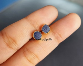 Raw Ruby Studs, July Birthstone Earrings, Natural Ruby, Handmade Red Jewelry, Gift For Her