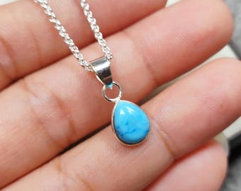 Howlite Turquoise Teardrop Pendant Necklace, Gemstone Necklace, December Birthstone, Bohemian Turquoise Jewelry, Gift for her