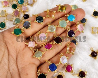 Mixed Gemstone Pendant Charms, Gold Plated Crystal Charms, Gemstone Jewelry Making Supplies, DIY Necklace Making, Bulk Jewelry Charms