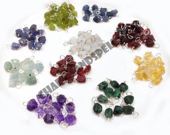 Raw Gemstone Pendant, Sterling Silver Jewelry Making Supply, Natural Crystal Charm, DIY Necklace