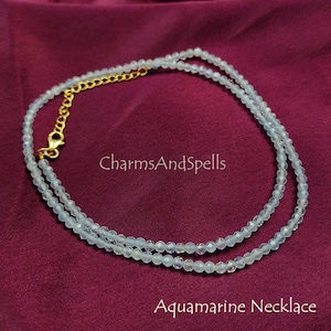 Natürliche Aquamarin Halskette, Blauer Aquamarin Schmuck, März Birthstone Halskette, Kristall Halskette, Edelstein Halskette, Halskette Für Geschenk