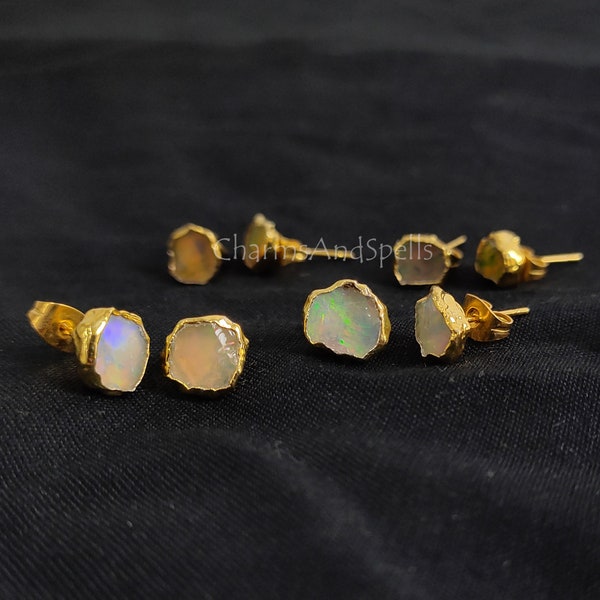 Opal Stud Earrings, Fire Opal Stud Earrings, Raw Opal Earrings, Fire Opal Earrings, Birthstone Earrings, Opal Jewelry, Raw Stone Earrings
