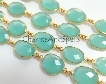 Aqua Chalcedony Rosary Chain, Jewelry Making Supplies, Gemstone Beads, DIY Necklace Bracelet Crafting Chain