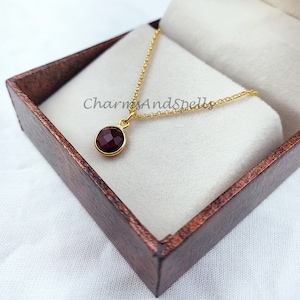 Garnet Solitaire Necklace, 14k Gold Plated Garnet Necklace, Round Garnet Necklace, January Garnet Necklace, Bezel set Garnet Necklace, Gift