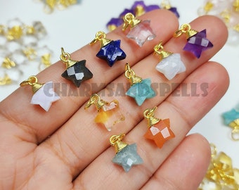Natural Crystal Star Pendant, Silver, Rose Gold Plated, Celestial Charm Jewelry, Making Boho Gift