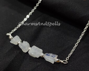 Raw Rainbow Moonstone Necklace, Gemstone Necklace, June Birthstone, Imitation Jewelry, Valentine Day Gifts, Beaded Necklace, Gift Necklace