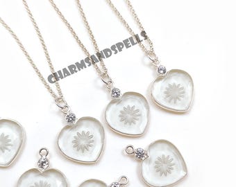Clear Quartz Heart Necklace, 925 Silver Engraved Love Crystal Gift for Her